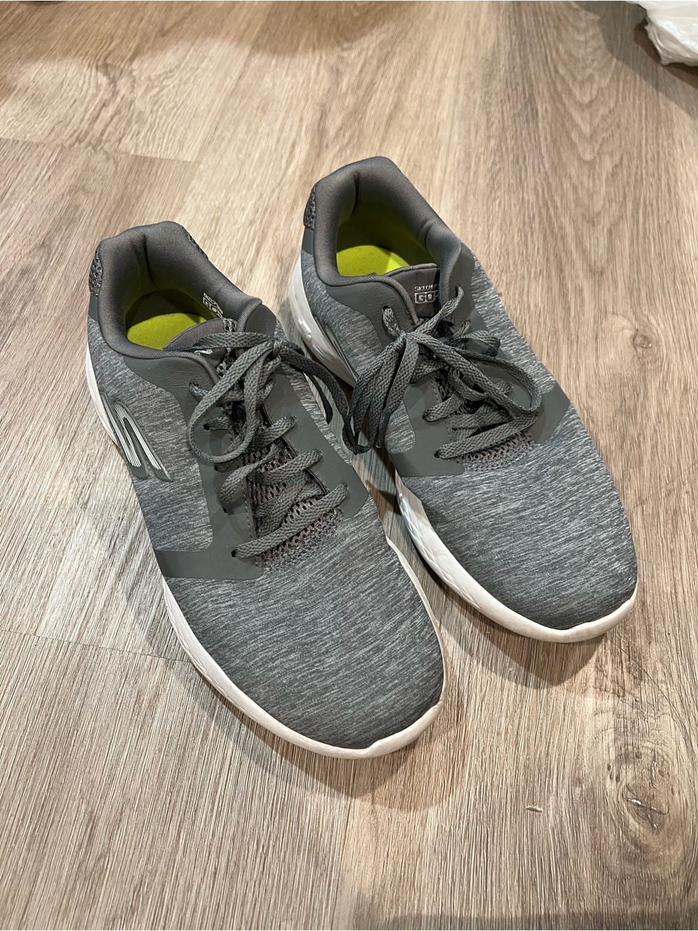 Skechers Women's Gray Knit Athletic Lace-Up Sneakers with White Sole
